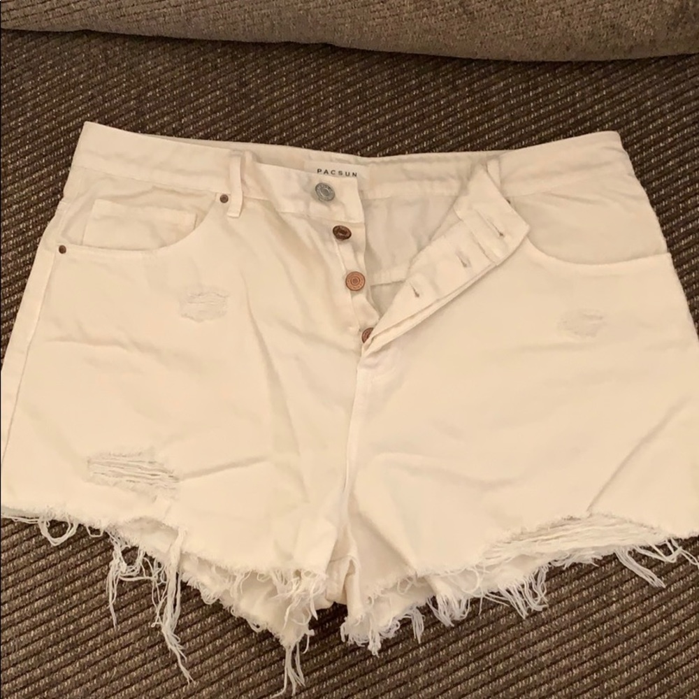 High Waisted White Distressed Jean Shorts
